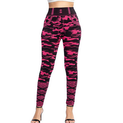 INDJXND elasztikus imitáció műfarmer leggings magas derekú fitnesz leggins sport Push Up varrat nélküli nyomtatás pillangó ceruza nadrág