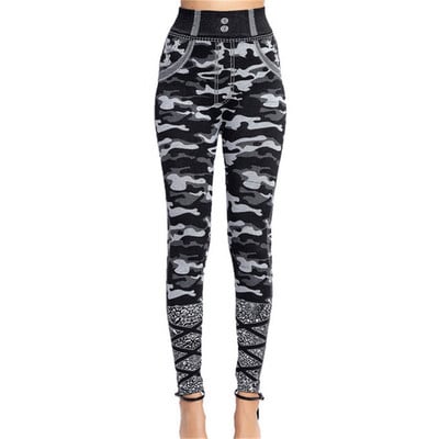 INDJXND elasztikus imitáció műfarmer leggings magas derekú fitnesz leggins sport Push Up varrat nélküli nyomtatás pillangó ceruza nadrág