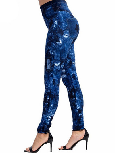 INDJXND elasztikus imitáció műfarmer leggings magas derekú fitnesz leggins sport Push Up varrat nélküli nyomtatás pillangó ceruza nadrág