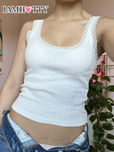 IAMHOTTY Virágos horgolt Kötött Tank Top y2K Coquette Esztétikus Ruházat Ujjatlan Crop Top Klasszikus stílusú Kawaii Cami Summer