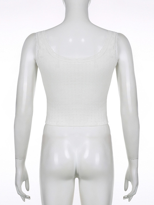 IAMHOTTY puķu tamborēta trikotāžas tops y2k Coquette estētisks apģērbs bez piedurknēm Crop top klasiskā stila Kawaii Cami Summer