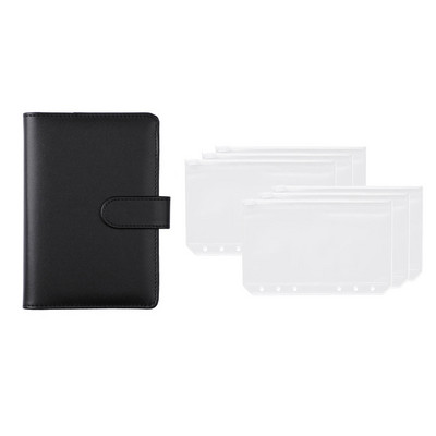 A6 PU Leather Budget Binder Notebook Cash Envelopes System Set With Zipper Pockets for Money Saving Bill Organizer