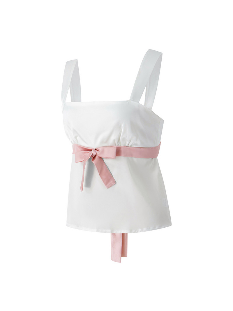 Sieviešu modes topi bez piedurknēm, platas plecu siksnas, sasienamas jostasvietas pārsējs Vasaras ielas apģērbs ar zemu piegriezumu kamzolīti