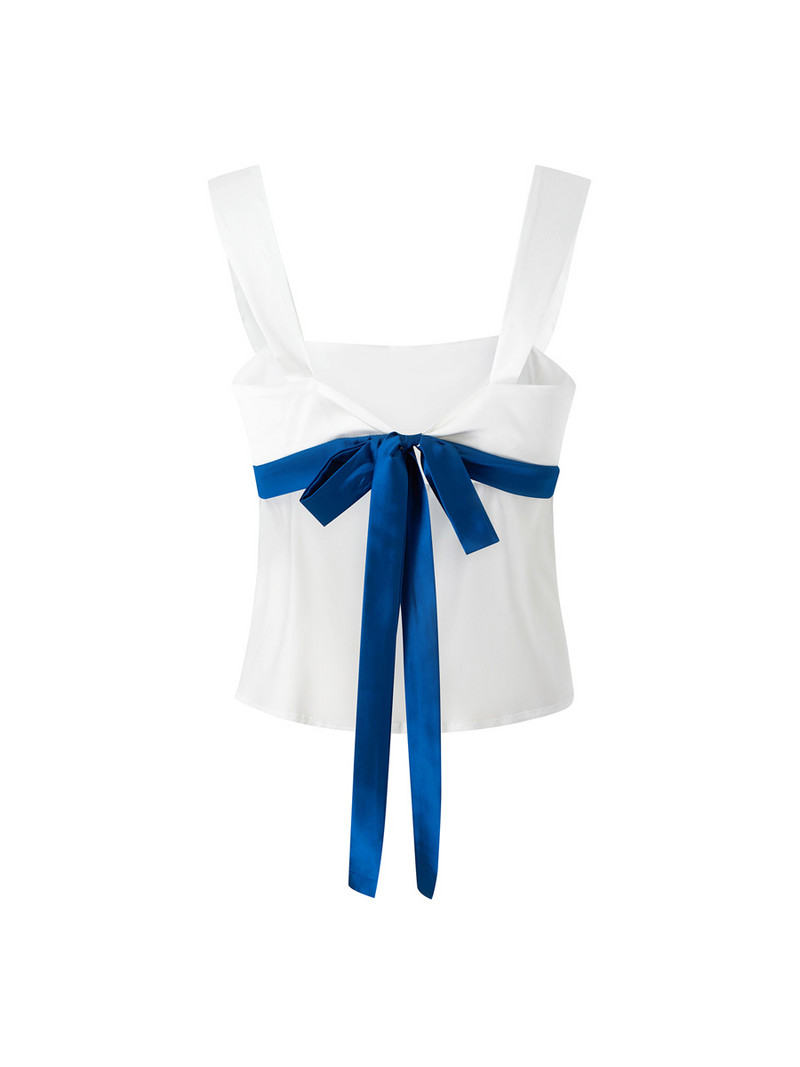 Sieviešu modes topi bez piedurknēm, platas plecu siksnas, sasienamas jostasvietas pārsējs Vasaras ielas apģērbs ar zemu piegriezumu kamzolīti