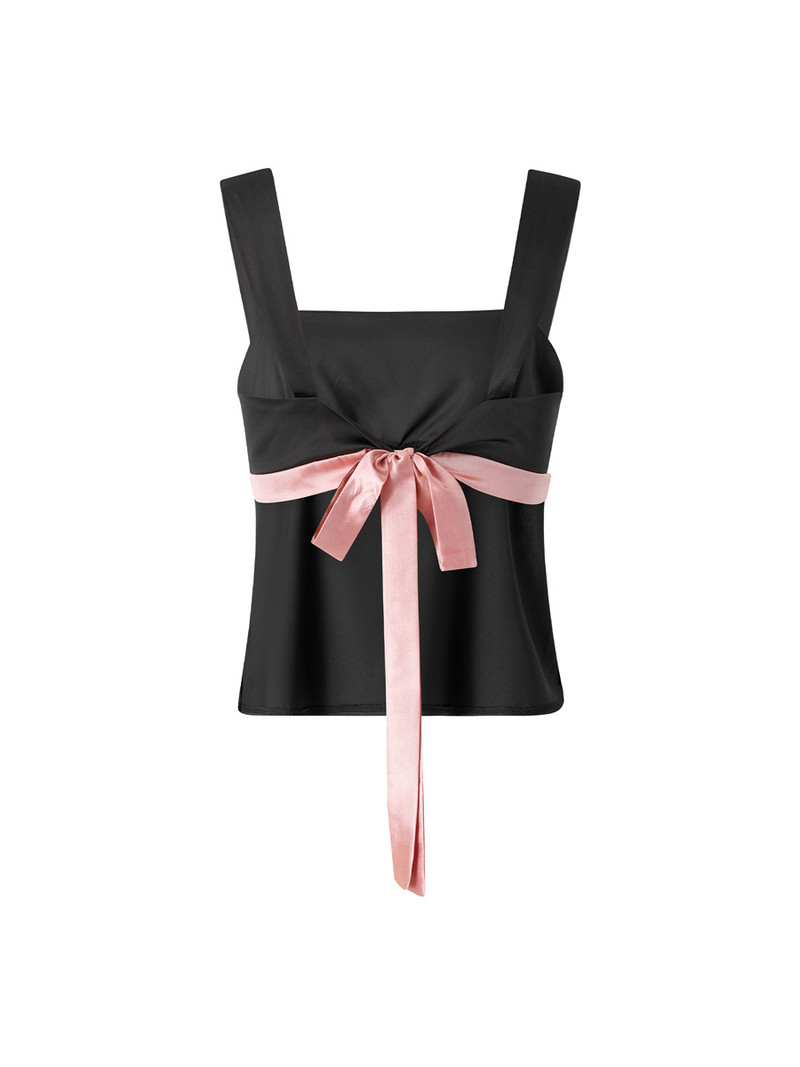 Sieviešu modes topi bez piedurknēm, platas plecu siksnas, sasienamas jostasvietas pārsējs Vasaras ielas apģērbs ar zemu piegriezumu kamzolīti