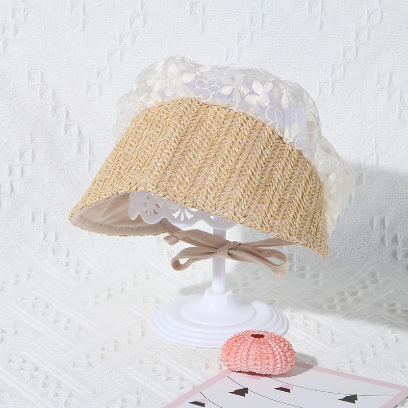 Γλυκό χαριτωμένο μωρό καπέλο δαντέλα λουλούδι Νεογέννητα κορίτσια Ψάθινο καπέλο Καλοκαιρινό βρέφος Μικρό παιδί Lace Up Palace Cap Bonnet
