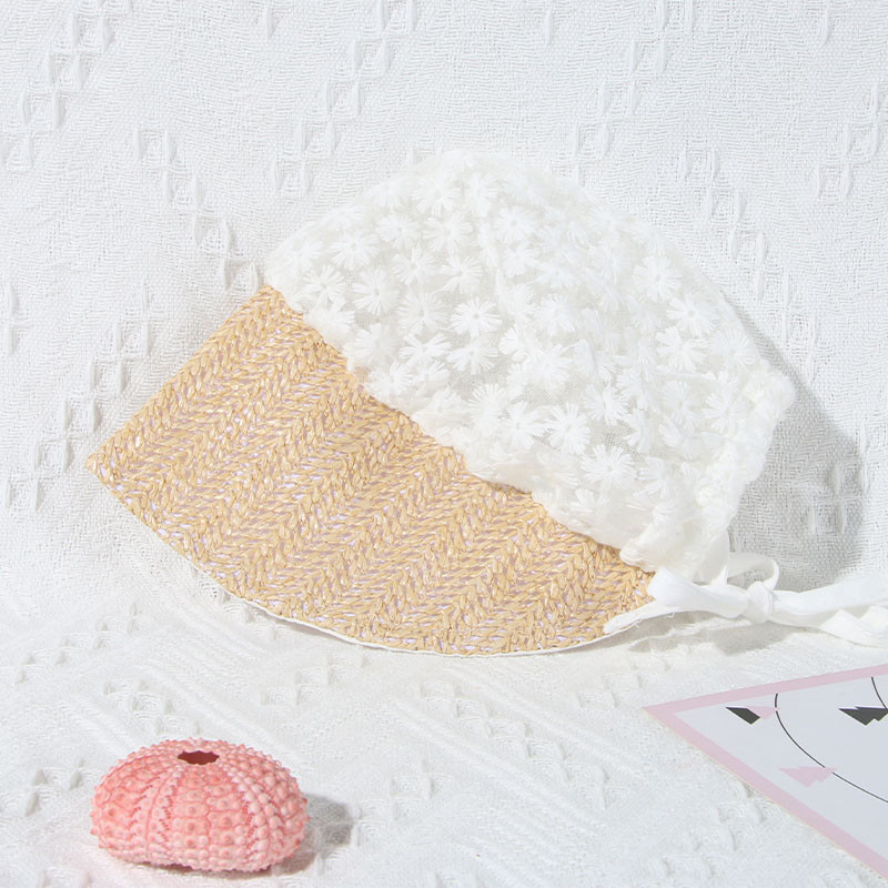 Γλυκό χαριτωμένο μωρό καπέλο δαντέλα λουλούδι Νεογέννητα κορίτσια Ψάθινο καπέλο Καλοκαιρινό βρέφος Μικρό παιδί Lace Up Palace Cap Bonnet