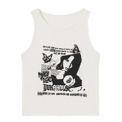 2023-as új amerikai nyomtatott felsők nyári ujjatlan póló női utcai ruházat Egirl baba póló Y2k Crop top