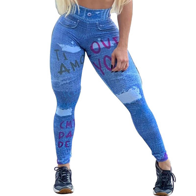 FCCEXIO Magas derekú őszibarack fenék Sport Fitness Leggings Harisnya Futó Edzés Farmermintás jóganadrág Push Up Gym Leggings