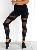 Fitness Bandage Hálós leggings Szexi edzés leggins Női Push Up Jegging Fekete Magasan rugalmas poliészter rugalmas derékú tornanadrág
