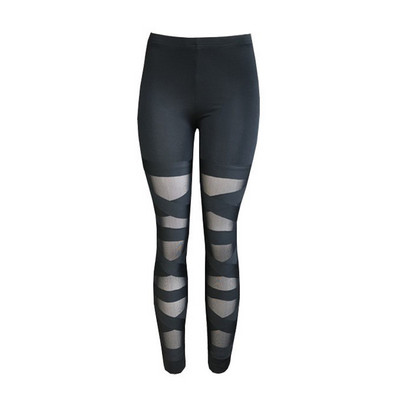 Fitness Bandage Hálós leggings Szexi edzés leggins Női Push Up Jegging Fekete Magasan rugalmas poliészter rugalmas derékú tornanadrág