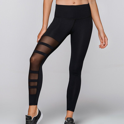 Fitness Bandage Hálós leggings Szexi edzés leggins Női Push Up Jegging Fekete Magasan rugalmas poliészter rugalmas derékú tornanadrág