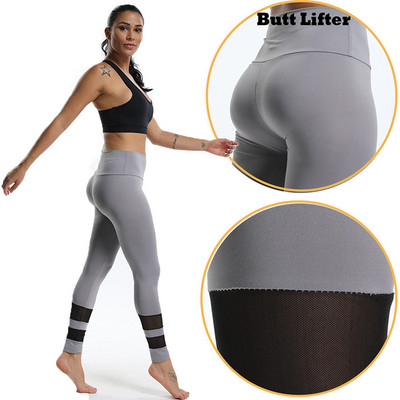 Fitness Bandage Hálós leggings Szexi edzés leggins Női Push Up Jegging Fekete Magasan rugalmas poliészter rugalmas derékú tornanadrág