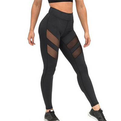 Fitness Bandage Hálós leggings Szexi edzés leggins Női Push Up Jegging Fekete Magasan rugalmas poliészter rugalmas derékú tornanadrág