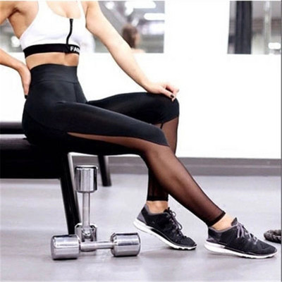Fitness Bandage Hálós leggings Szexi edzés leggins Női Push Up Jegging Fekete Magasan rugalmas poliészter rugalmas derékú tornanadrág