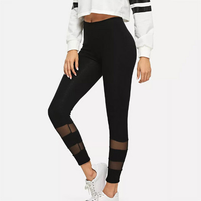 Fitness Bandage Hálós leggings Szexi edzés leggins Női Push Up Jegging Fekete Magasan rugalmas poliészter rugalmas derékú tornanadrág