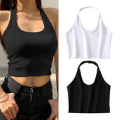 Masszív kötőfékű akasztófelső nőknek nyári szexi kötőfékes nyakú Bodycon ujjatlan, hát nélküli Crop top Aranyos babapóló, Y2K ruházati cső felsők