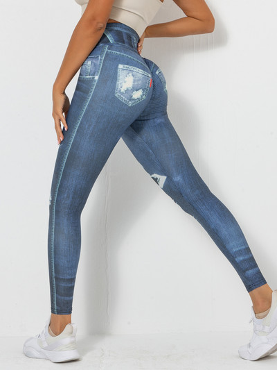 Női Magas derekú Jóganadrágok Poliészter Sportnadrágok Farmerutánzatok Tornatermi Leggings 3D Nyomtatás Fitnesz Leggings Harisnya Push Up nadrág