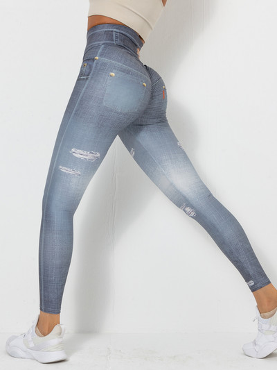 Női Magas derekú Jóganadrágok Poliészter Sportnadrágok Farmerutánzatok Tornatermi Leggings 3D Nyomtatás Fitnesz Leggings Harisnya Push Up nadrág