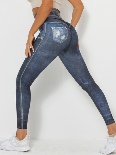 Női Magas derekú Jóganadrágok Poliészter Sportnadrágok Farmerutánzatok Tornatermi Leggings 3D Nyomtatás Fitnesz Leggings Harisnya Push Up nadrág