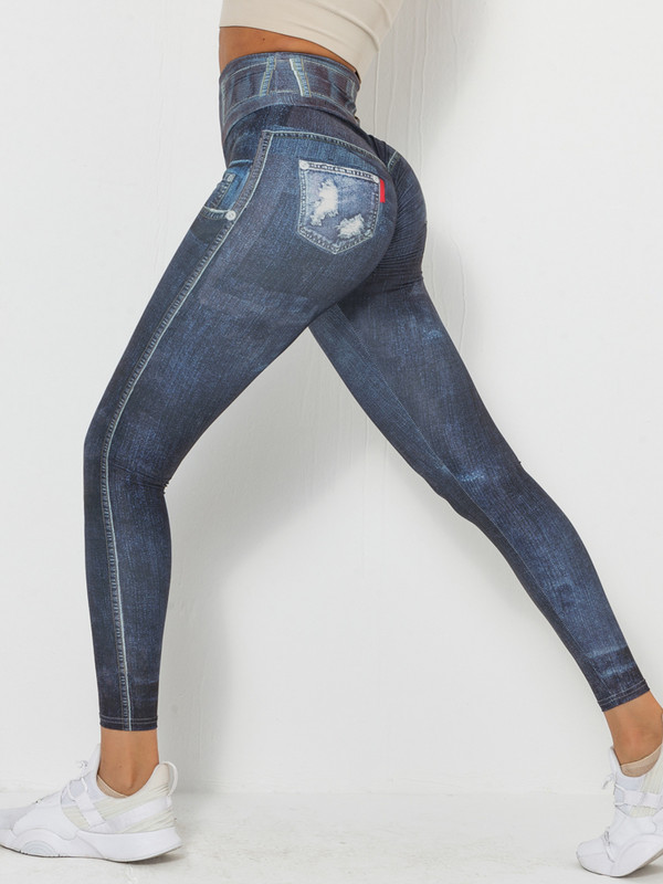 Γυναικείο παντελόνι γιόγκα ψηλόμεσο Πολυεστερικό αθλητικό παντελόνι απομίμηση τζιν Κολάν γυμναστικής 3D εκτύπωση κολάν γυμναστικής Καλσόν Push Up Παντελόνι