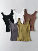 Crop felsők, női 2023 nyári, szolid, szexi U nyakú, ujjatlan, kötött táskafelső, Basic Camisole