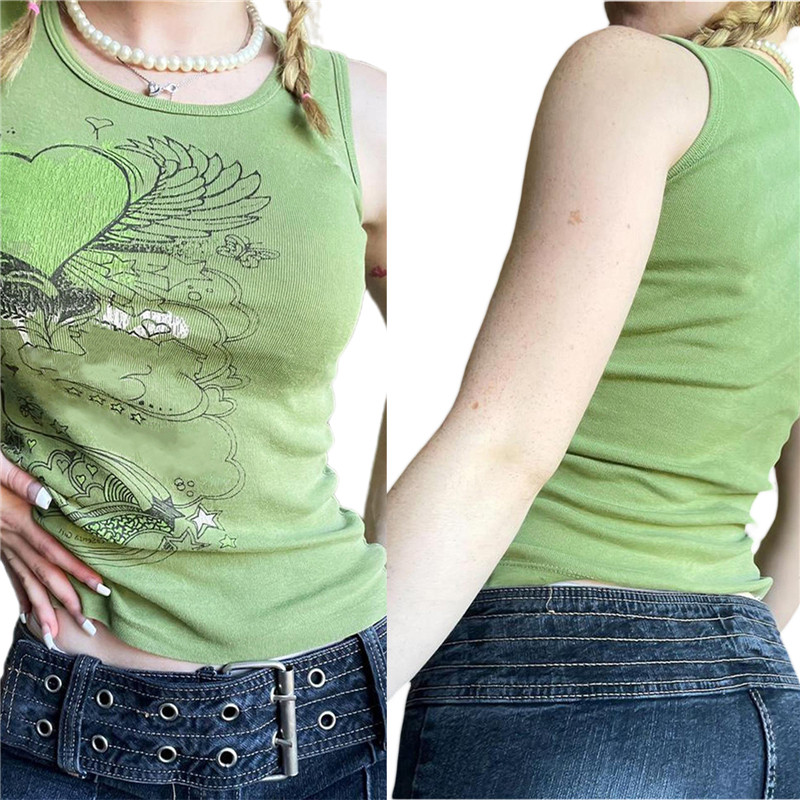 Xingqing y2k Tank Top Grunge Fairycore Estētiska sirds apdruka bez piedurknēm T krekls, grafisks T-krekls, 2000. gadu ielu apģērbs, sieviešu Harajuku veste