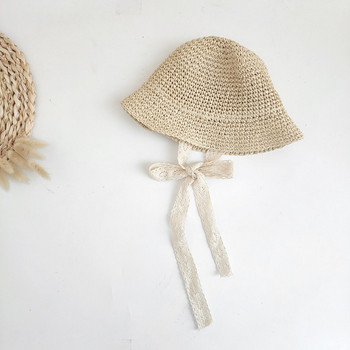 Μόδα δαντέλα μωρό καπέλο καλοκαιρινό ψάθινο φιόγκο Βρεφικό καπέλο παραλίας για παιδιά καπέλο Panama Princess Baby καπέλα και καπέλα για παιδιά 1 ΤΕΜ.