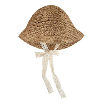 Μόδα δαντέλα μωρό καπέλο καλοκαιρινό ψάθινο φιόγκο Βρεφικό καπέλο παραλίας για παιδιά καπέλο Panama Princess Baby καπέλα και καπέλα για παιδιά 1 ΤΕΜ.