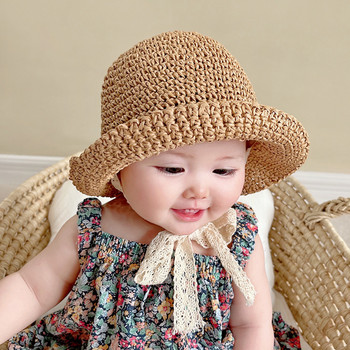 Καπέλο μωρού Καλοκαιρινό ψάθινο μωρό καπέλο κοριτσάκι Μόδα δαντέλα Φιόγκος παραλία Παιδιά Καπέλο Παναμά Πριγκίπισσα μωρό Καπέλα και Καπέλα Παιδικά καπέλα