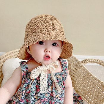 Καπέλο μωρού Καλοκαιρινό ψάθινο μωρό καπέλο κοριτσάκι Μόδα δαντέλα Φιόγκος παραλία Παιδιά Καπέλο Παναμά Πριγκίπισσα μωρό Καπέλα και Καπέλα Παιδικά καπέλα