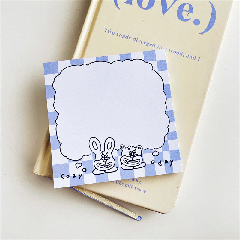 Cartoon Cute Bear Rabbit Memo Pad Ins Minimalist Style Student Notepad Office Kawaii Message Paper School Stationery 50 φύλλα