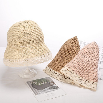 Лято, есен, бебе, момиче, сламена шапка, рибарска слънчева шапка, плажен сенник с връзки, дамски дамски шапки за родители и деца на открито