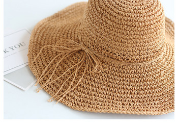 2023 г. Нова момичешка ръчно изработена шапка за слънце Детска лятна сламена шапка от рафия Плажна шапка с голяма периферия Сгъваема дишаща лятна шапка за родители и деца