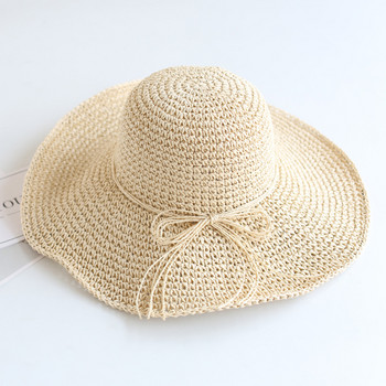 2023 г. Нова момичешка ръчно изработена шапка за слънце Детска лятна сламена шапка от рафия Плажна шапка с голяма периферия Сгъваема дишаща лятна шапка за родители и деца