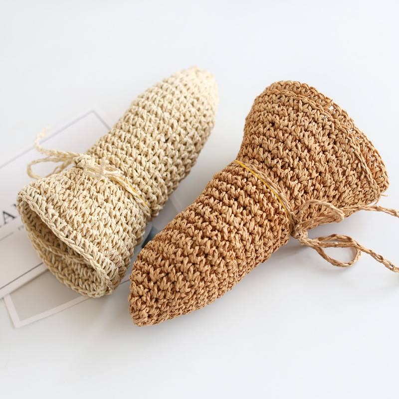 2023. gada jaunā meiteņu rokām darināta saules cepure bērniem vasaras rafijas salmu cepure ar lielām malām pludmales cepure, salokāma, elpojoša vasaras cepure vecākiem un bērniem