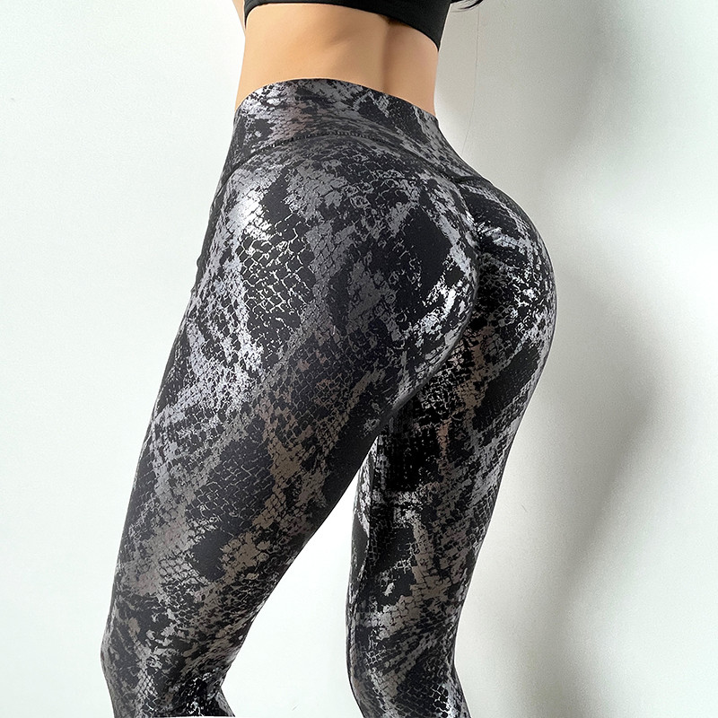 Sieviešu stulpiņi ar augstu vidukli Push Up Legingi Bezšuvju Sexy Fitness Legingi Modes Snake Print Legingi Jogas bikses