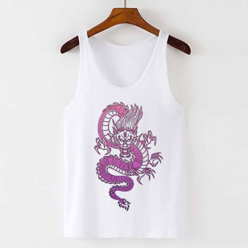 Sieviešu tops Dragon Pattern Print Kamisole Topi Veste Vasaras Sexy U Neck Mode Bezpiedurknēm Ikdienas brīvs Harajuk T krekls Sieviešu