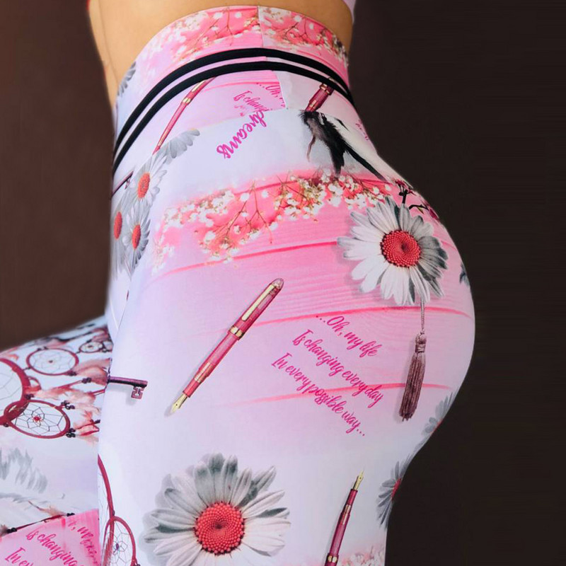 S-3XL Jaunums Sieviešu legingi Treniņa sporta legingi Digital Print Stretch Fitness Skriešanas bikses ar augstu vidukli Push Up Leggins