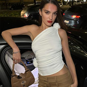 Xeemilo Y2K ferde gallérú fehér felső 2023 nyári ujjatlan 3d virágos Bodycon Crop felsők Elegáns klubbuli divatos fűzők