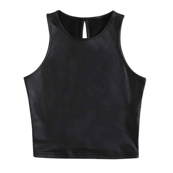 Γυναικείο κορσέ Y2k σέξι μαύρο Pu δερμάτινο μπουστάκι Crop Top Fashion Lady αμάνικο λουράκι Camis Clubwear Summer Slim Camis P5