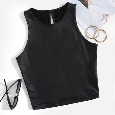 Női Y2k felső fűző Szexi fekete Pu bőr Bustier Crop Top Fashion Lady ujjatlan pánt Camis Clubwear Summer Slim Camis P5