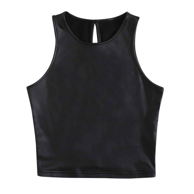 Sieviešu Y2k korsete Sexy Black Pu ādas Bustier Crop Top Mode Sieviešu siksna bez piedurknēm Camis Clubwear Summer Slim Camis P5