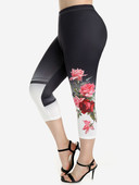 ROSEGAL S-5XL női vékony leggings, divatos, magas derekú rózsamintás Capri jeggings napi futás sport fitness nadrág