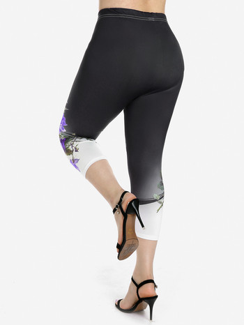 ROSEGAL S-5XL Дамски тесни клинове Модни капри джегинси с висока талия Розови щампи Ежедневно бягане Спортни панталони за фитнес
