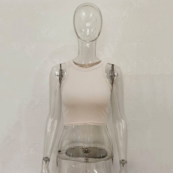 Fashion Crop Tank Top Basic Λευκό Σέξι Αμάνικο Πλεκτό Stretch κοντό γιλέκο κορσέ τοπ Καλοκαιρινά ρούχα Casual 2022 για γυναίκες