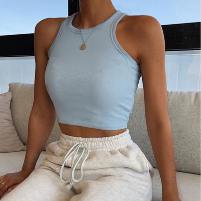 Fashion Crop Tank Top Basic fehér szexi ujjatlan kötött sztreccs rövid mellény Fűző felsők nyári ruhák alkalmi 2022 nőknek