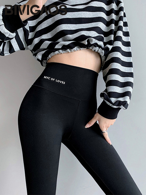 BIVIGAOS jauns ar augstu vidukli ar burtu apdruku legingi Sieviešu plāni, cieši pieguļoši sporta izklaidei fitnesa legingi šauras haizivs bikses
