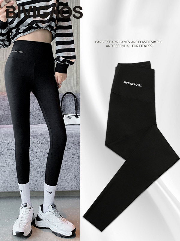 BIVIGAOS jauns ar augstu vidukli ar burtu apdruku legingi Sieviešu plāni, cieši pieguļoši sporta izklaidei fitnesa legingi šauras haizivs bikses