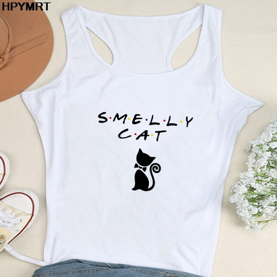 Nyári női divat mellény felsők Szexi Camisole Zene Fekete macska Print Lady Alkalmi, bő, ujjatlan 90-es évek női felsőruházat